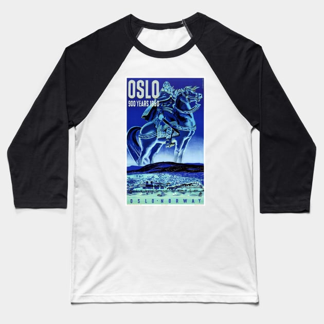 Vintage Travel Poster Oslo Norway 900 Years 1950 Baseball T-Shirt by vintagetreasure